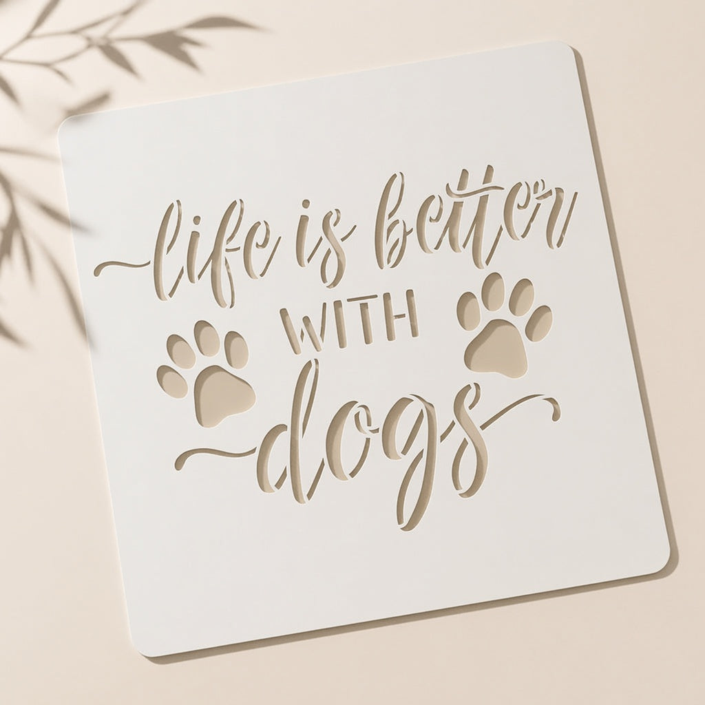 Life is Better with Dogs Reusable Stencil for Wall & Canvas Painting