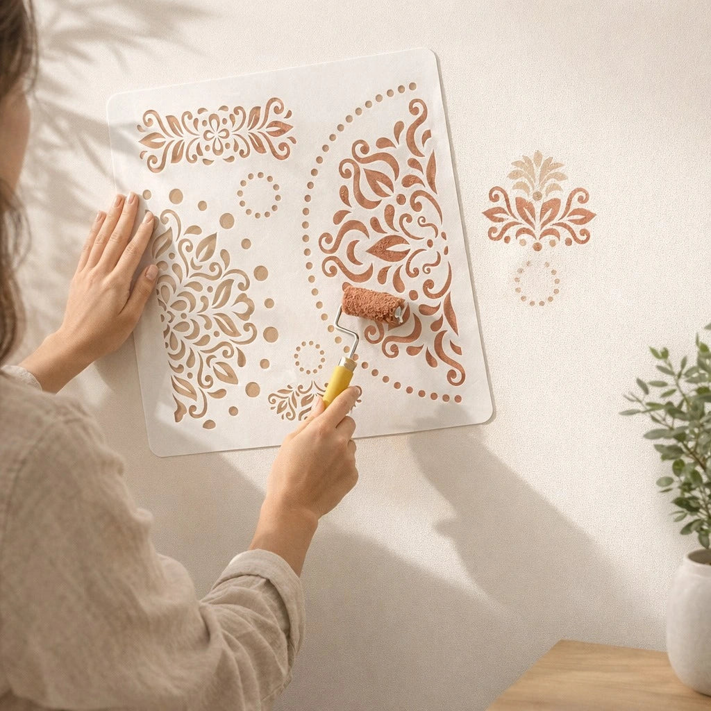 Decorative wall painting stencil with mandala floral design