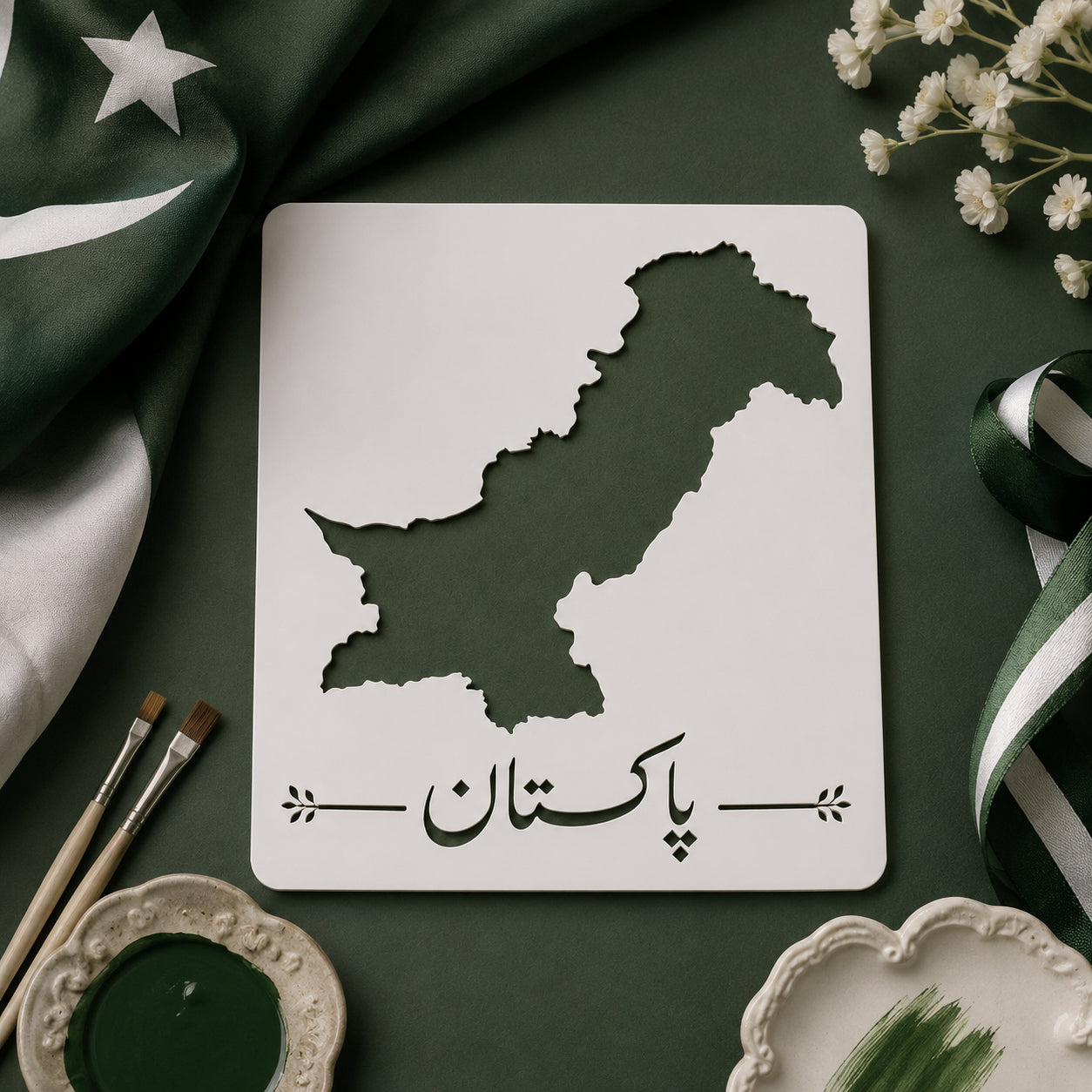 Pakistan Map Silhouette Stencil 14 August Wall Art 