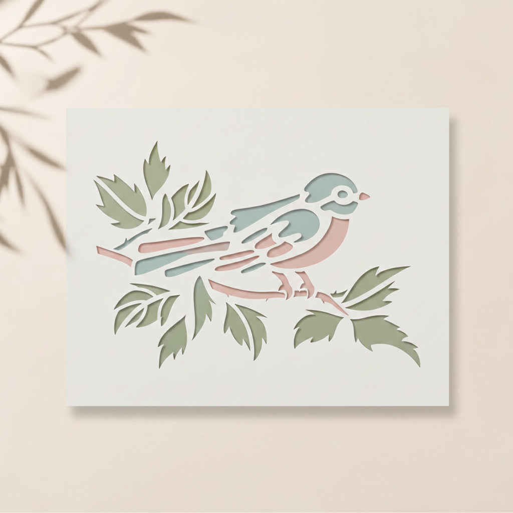 Bird on Branch Reusable Stencil for Wall & Canvas Painting