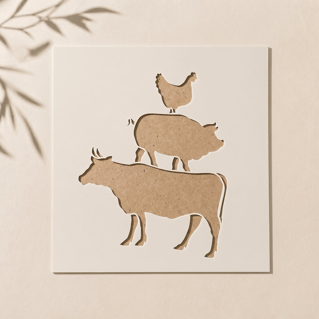 Cow Pig Chicken Reusable Stencil for Wall & Canvas Painting