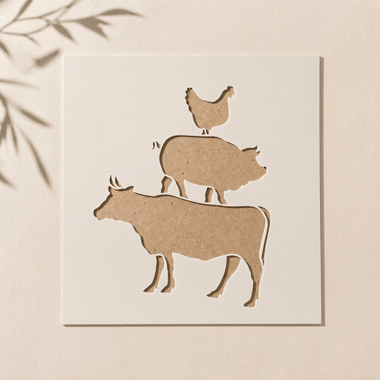 Cow Pig Chicken Reusable Stencil for Wall & Canvas Painting