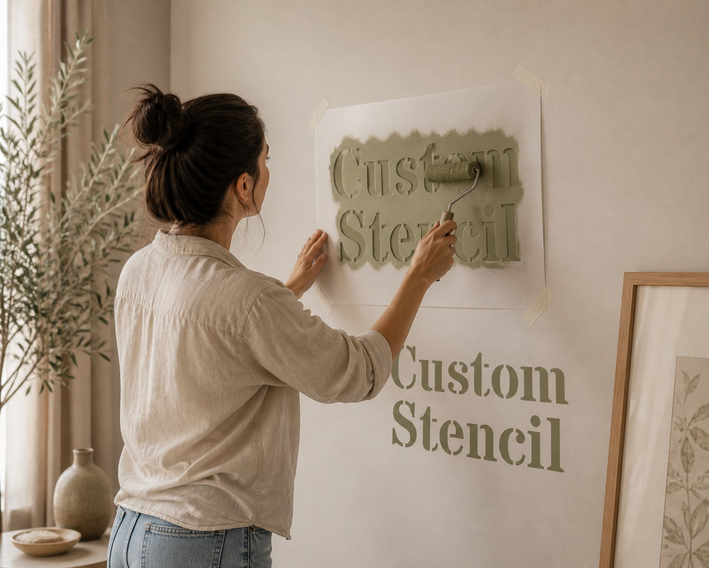 Close-up of stencil design used for wall painting
