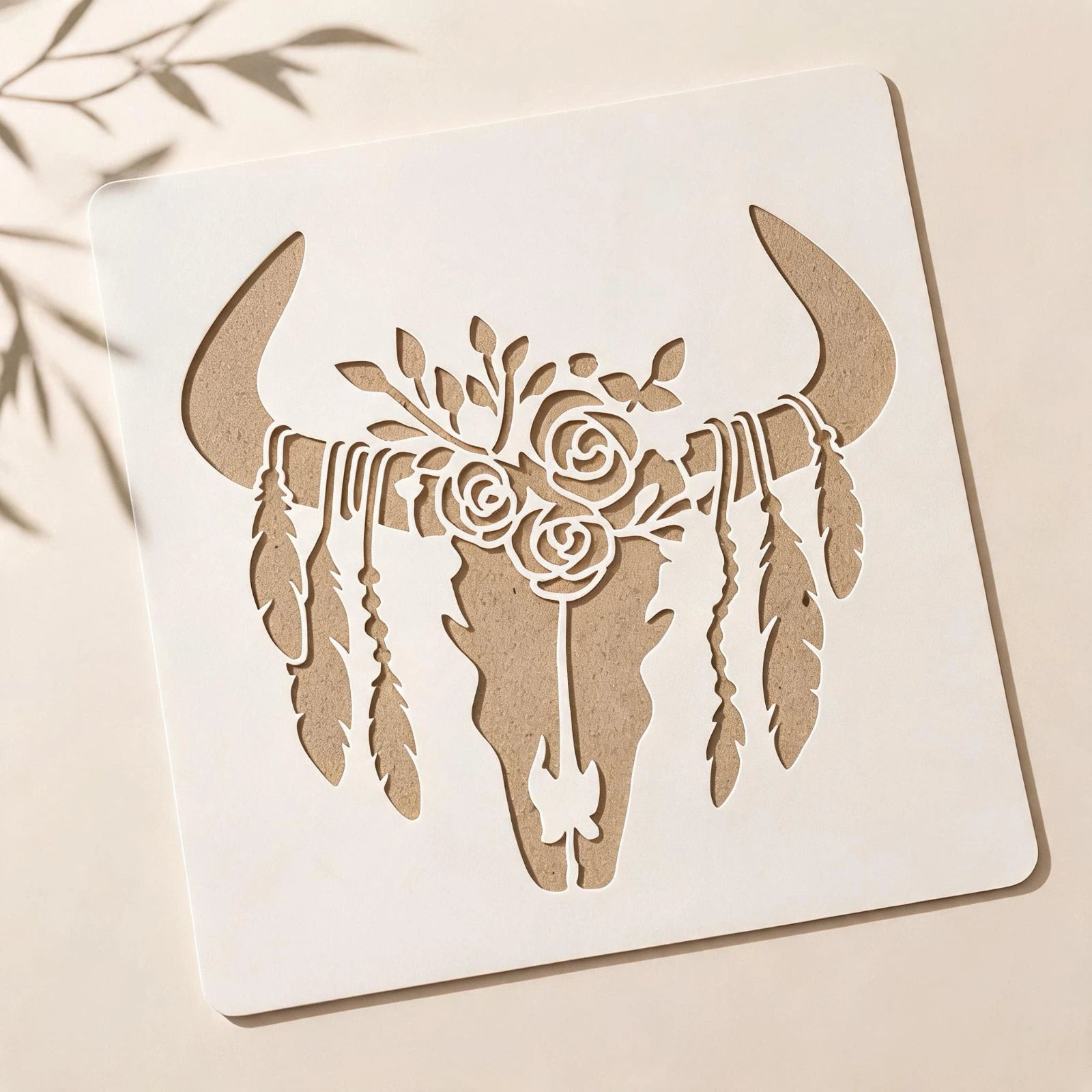 Feathered Cow Skull Stencil for Wall & Canvas Art