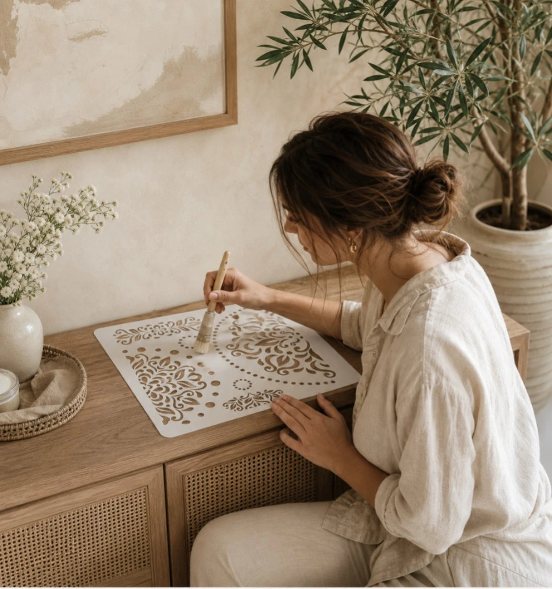Floral mandala stencil for canvas art and furniture painting