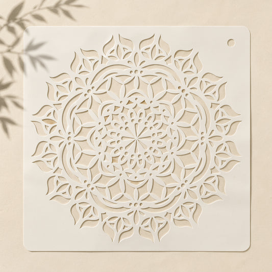 Floral mandala pattern stencil for spray painting, brush work, and canvas decoration