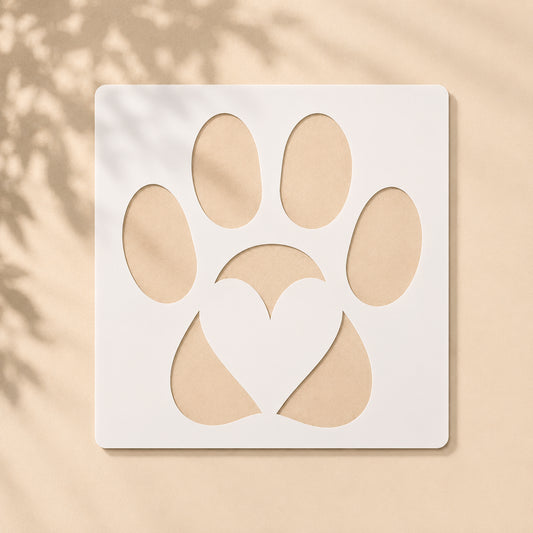 Paw Print With Heart Stencil – Reusable Wall Art
