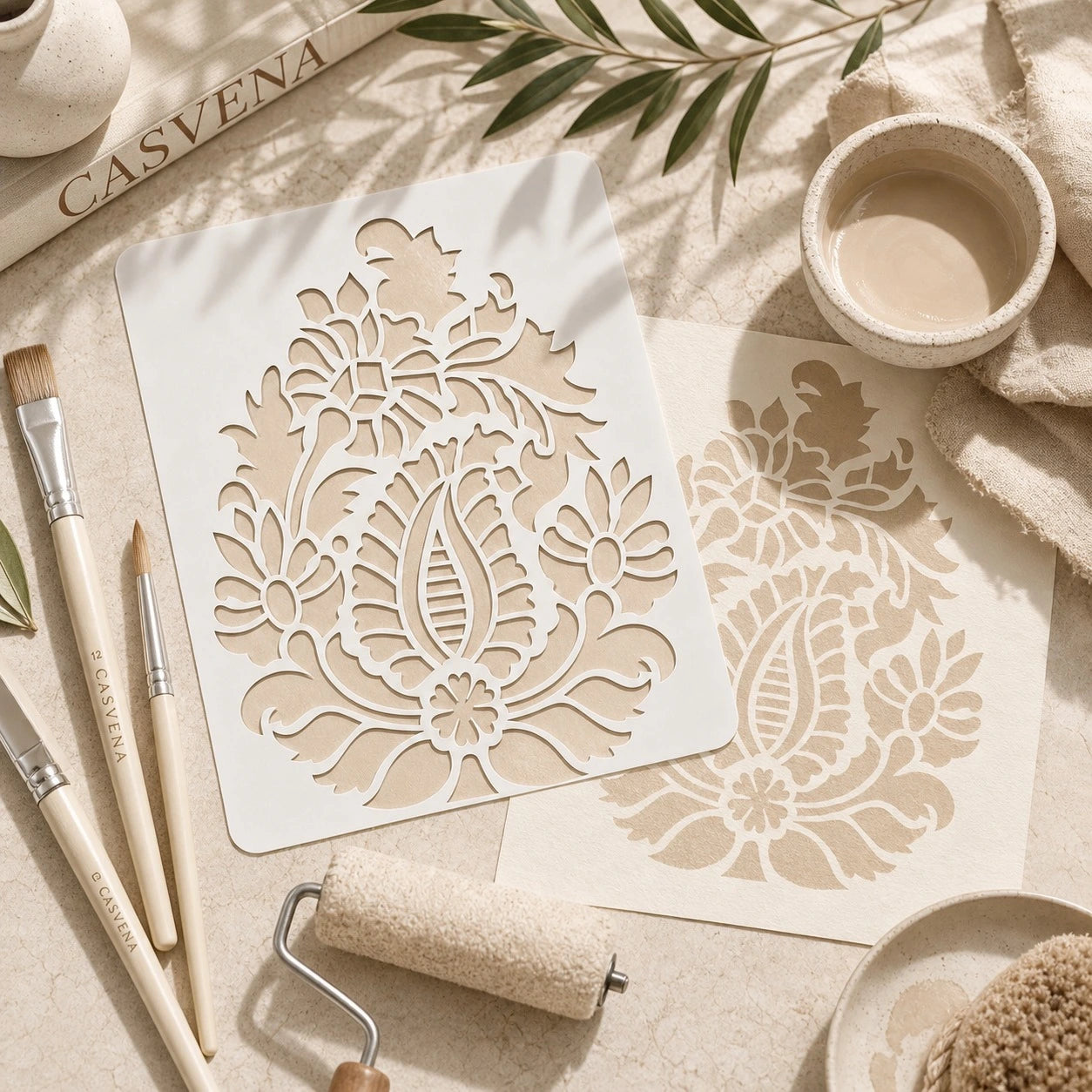 Reusable PVC damask stencil for furniture painting projects