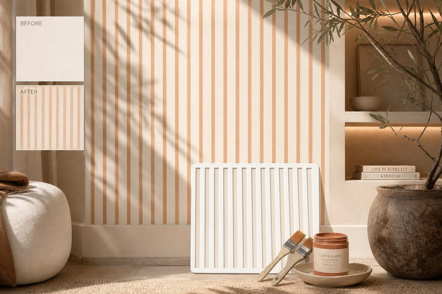 Decorative striped wall stencil for home decoration projects