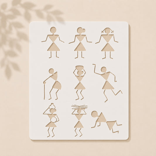 Warli Couple Bonfire Tribal Art Reusable Stencil for Wall & Canvas Painting