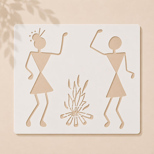 Warli Couple Bonfire Stencil